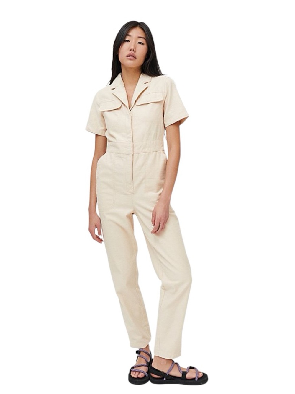 BDG Urban Outfitters “Liz” Cream Short-Sleeve Utility Jumpsuit Coveralls NWT